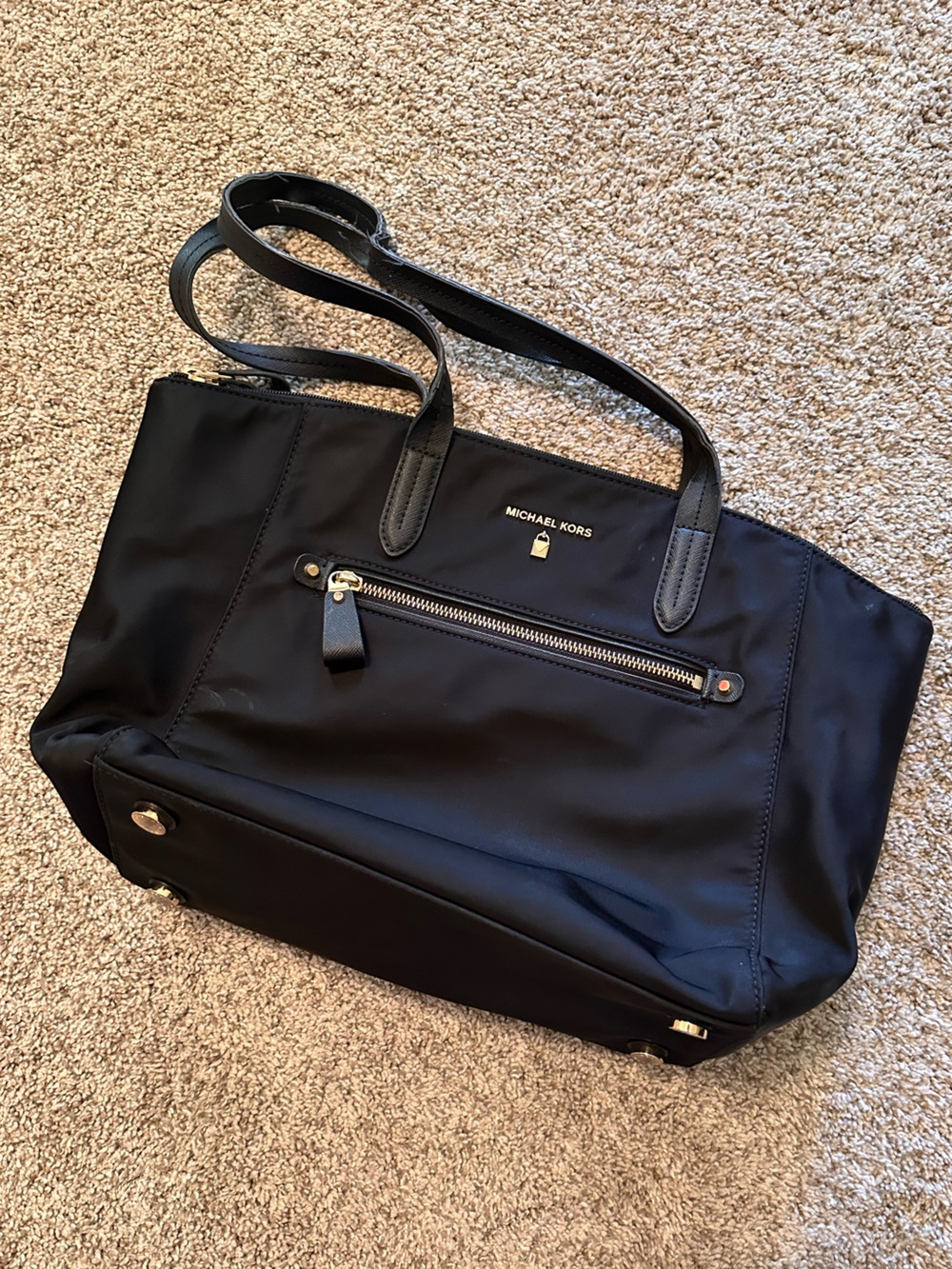 Michael Kors Black Nylon Tote with Gold-Tone Accents